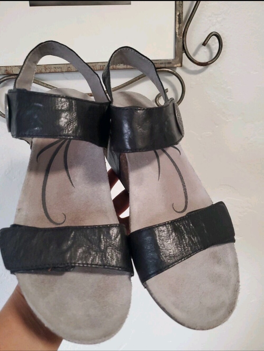 Obeo SAS Black Leather Two-Strap Adjustable Women's Sandals